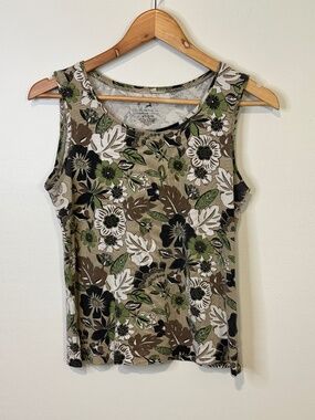 Green and Brown Floral Tank Top Size M